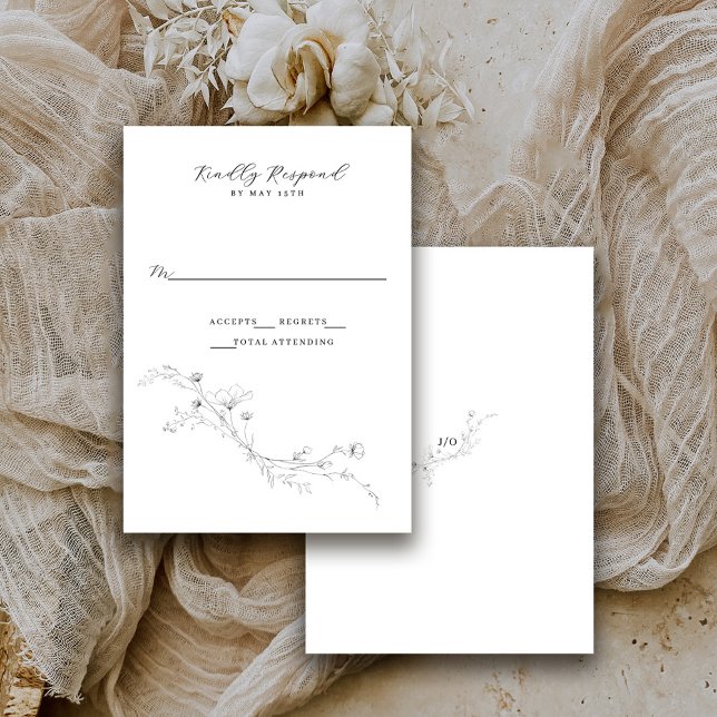 Simple Black and White Minimalist Rustic Floral  RSVP Card (Creator Uploaded)