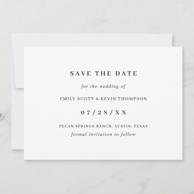 Simple Black and White Minimalist Save The Date (Front)