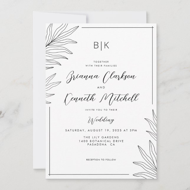 Simple Black and White Minimalist Wedding Invitation (Front)