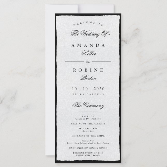 Simple Black And White Minimalist Wedding Programs (Front)