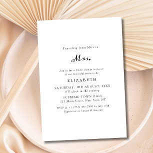 Simple Black and White Miss to Mrs Bridal Shower Invitation