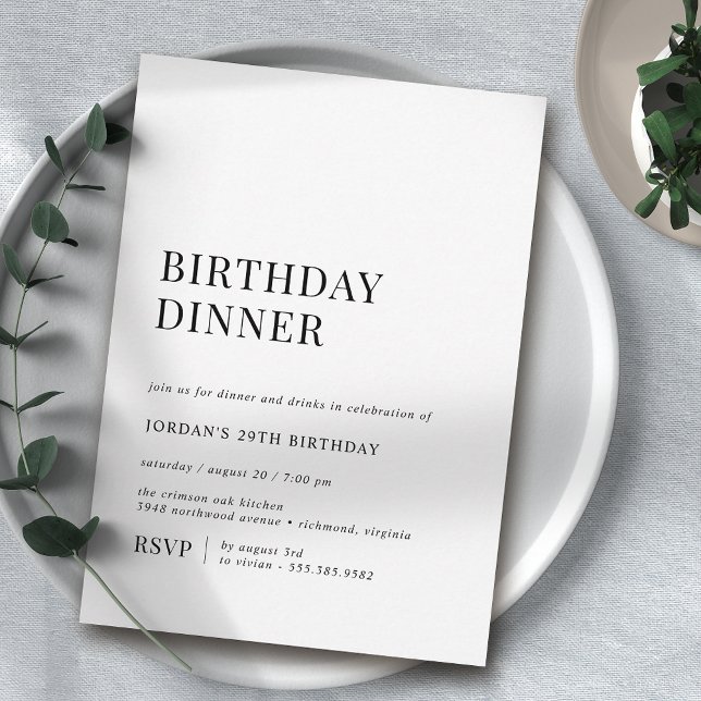 Simple Black and White | Modern Birthday Dinner Invitation (Creator Uploaded)