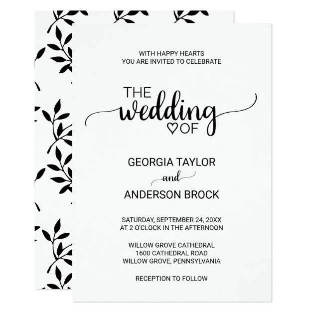 Simple Black And White Modern Calligraphy Wedding Invitation