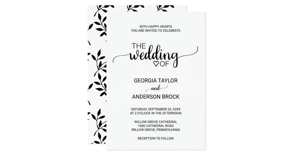 Simple Black And White Modern Calligraphy Wedding Invitation