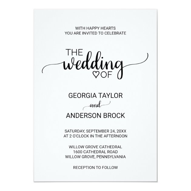 Simple Black And White Modern Calligraphy Wedding Invitation