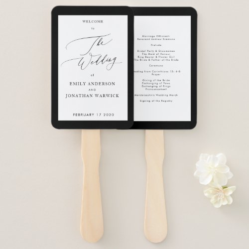 Simple Black and White Modern Calligraphy Wedding Hand Fan