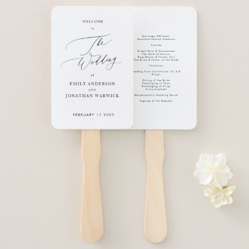 Simple Black and White Modern Calligraphy Wedding Hand Fan