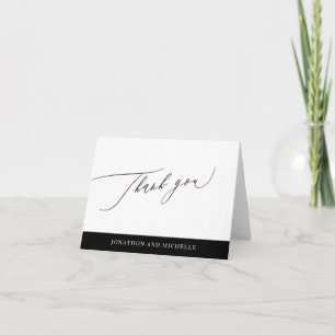 Simple Black and White Modern Calligraphy wedding Letterpress Thank You Card