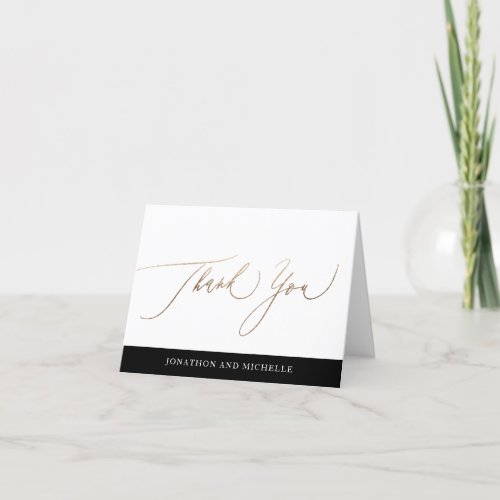 Simple Black and White Modern Calligraphy wedding Thank You Card