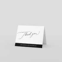 Simple Black and White Modern Calligraphy wedding Thank You Card