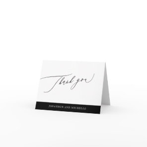 Simple Black and White Modern Calligraphy wedding Thank You Card