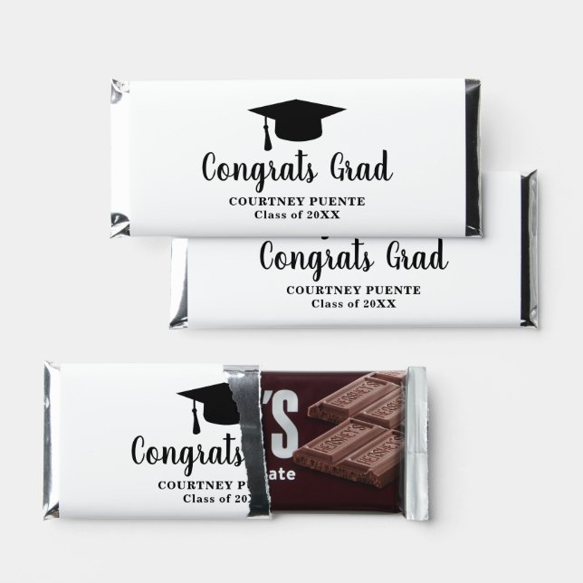 Simple Black and White Modern Graduation Hershey Bar Favors (Front)