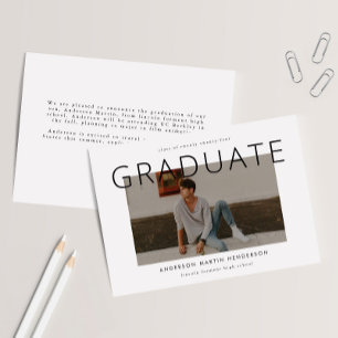 Simple Black and White Modern Photo Graduation Announcement