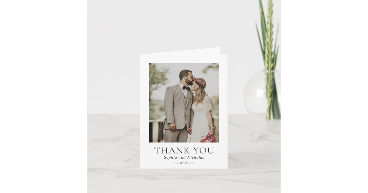 Simple Black and White Modern Photo Wedding Thank You Card | Zazzle