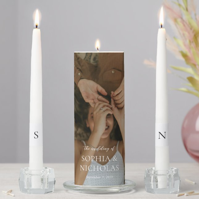 Simple Black and White Modern Photo Wedding Unity Candle Set (In Situ)
