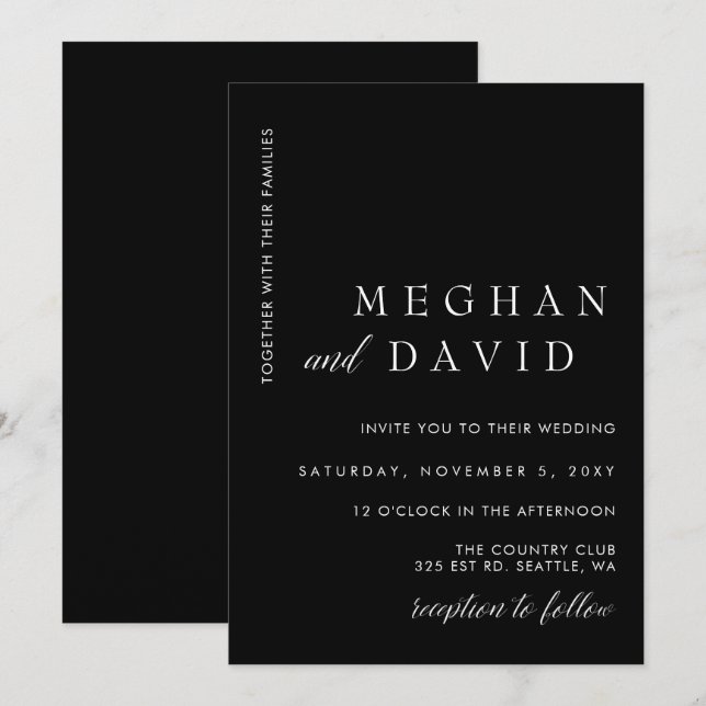 Simple Black and White Modern Wedding Invitation (Front/Back)