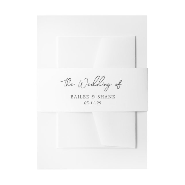 Simple Black and White Modern Wedding Invitation Belly Band (Front Example)