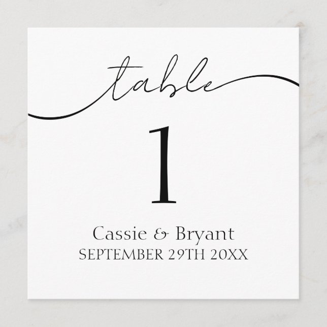 Simple Black and White Modern Wedding Table Number (Front)