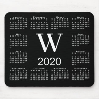 Simple Black and White Monogram 2020 Calendar Mouse Pad
