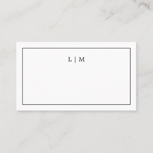 Simple Black and White Monogram Blank Wedding Place Card