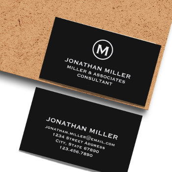Simple Black And White Monogram Business Card by kisasa_home at Zazzle