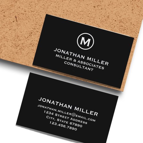 Simple Black and White Monogram Business Card
