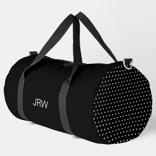Simple Black and White Monogram Dots Dotted  Duffle Bag (Left Corner)