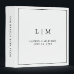 Simple Black and White Monogram Elegant Wedding 3 Ring Binder<br><div class="desc">Simple wedding binder featuring a modern yet elegant design with your two letter monogram along with your names and wedding date surrounded by a thin border. All text is in black, over a white background. The fonts and background colors may be changed to any colors you wish. A chic and...</div>