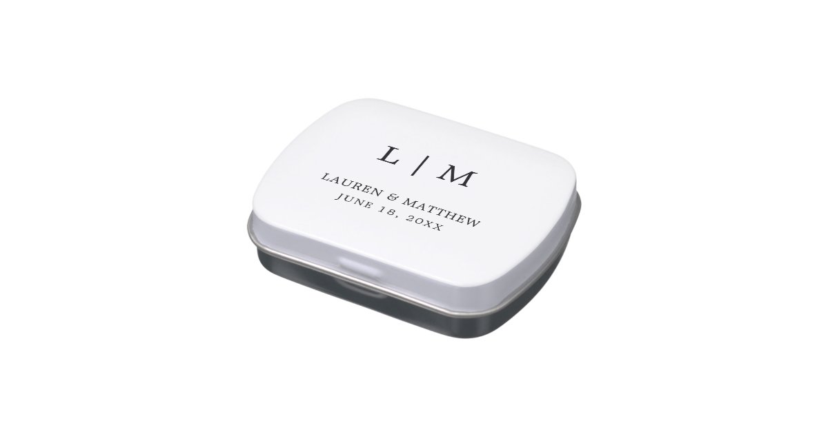 Simple Black and White Monogram Elegant Wedding Candy Tin | Zazzle