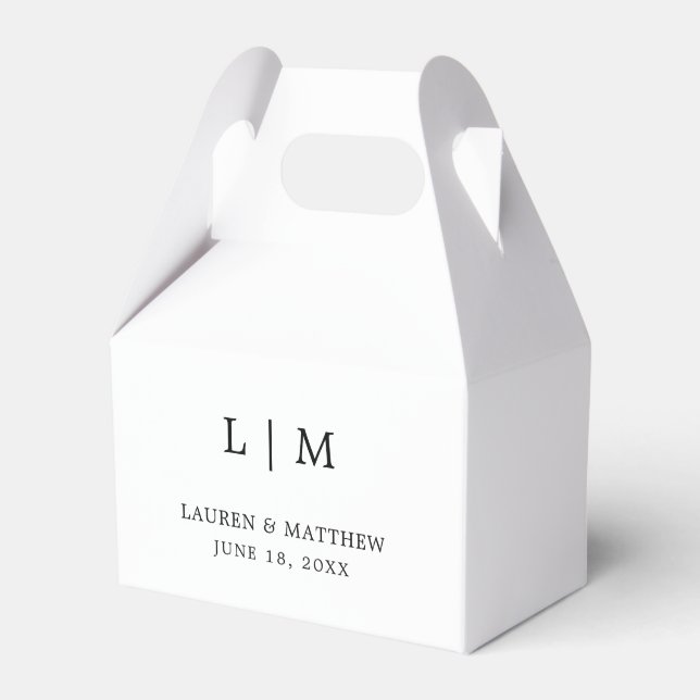 Simple Black and White Monogram Elegant Wedding Favor Boxes (Front Side)