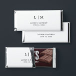 Simple Black and White Monogram Elegant Wedding Hershey Bar Favors<br><div class="desc">Simple personalized Hershey's Bar Wedding Favors featuring a modern yet elegant design with your two letter monogram along with your names and date in black over a white background. The back has your personalized message. The font and background colors may be changed to any colors you wish by clicking the...</div>
