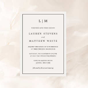 Simple Black and White Monogram Elegant Wedding Invitation