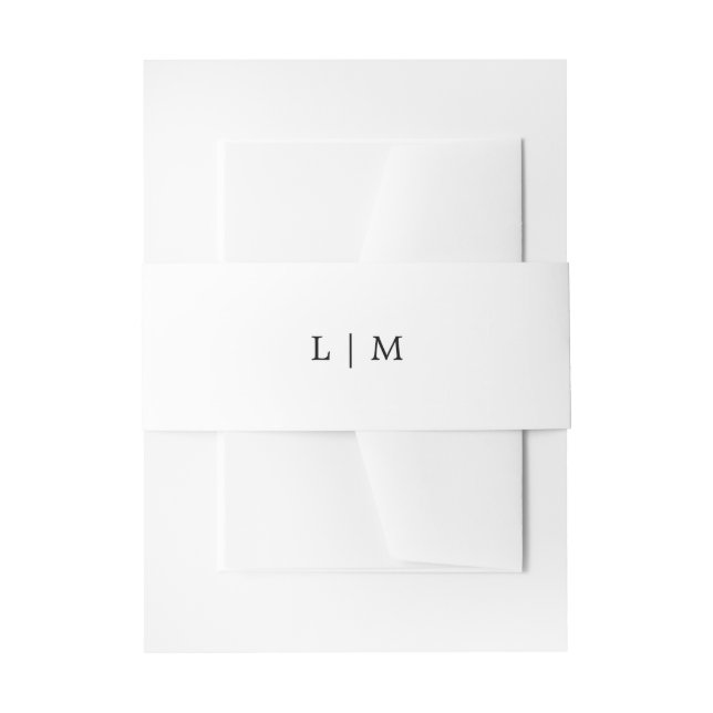 Simple Black and White Monogram Elegant Wedding Invitation Belly Band (Front Example)