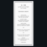 Simple Black and White Monogram Elegant Wedding Menu<br><div class="desc">Simple wedding menu featuring a modern yet elegant design with your two letter monogram along with your names and date surrounded by a thin border. All text is in black, over a white background and the backside is solid black. The fonts and background colors may be changed to any colors...</div>