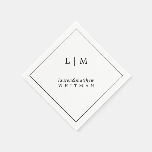 Simple Black and White Monogram Elegant Wedding Napkins (Corner)