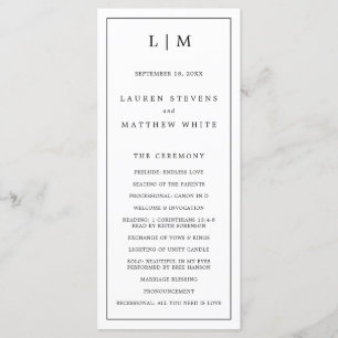 Simple Black and White Monogram Elegant Wedding Program