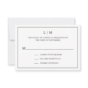Simple Black and White Monogram Elegant Wedding RSVP Card