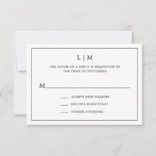 Simple Black and White Monogram Elegant Wedding RSVP Card