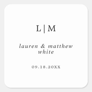 Simple Black and White Monogram Elegant Wedding Square Sticker