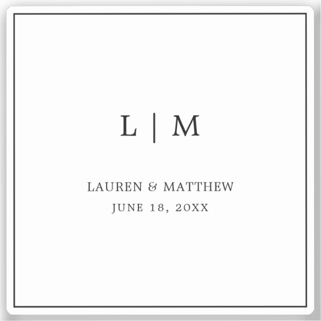 Simple Black and White Monogram Elegant Wedding Sticker (Front)