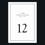 Simple Black and White Monogram Elegant Wedding Table Number<br><div class="desc">Simple wedding table number featuring a modern yet elegant design with your two letter monogram and table number surrounded by a thin border. All design elements are black over a white background and may be changed to any color you wish in the design editing tool. A chic and stylish design...</div>
