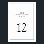 Simple Black and White Monogram Elegant Wedding Table Number<br><div class="desc">Simple wedding table number featuring a modern yet elegant design with your two letter monogram and table number surrounded by a thin border. All design elements are black over a white background and may be changed to any color you wish in the design editing tool. A chic and stylish design...</div>