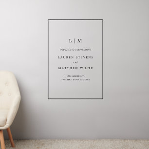 Simple Black and White Monogram Elegant Wedding Wall Decal