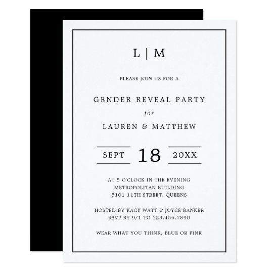 Simple Black and White Monogram Gender Reveal Invitation | Zazzle.com