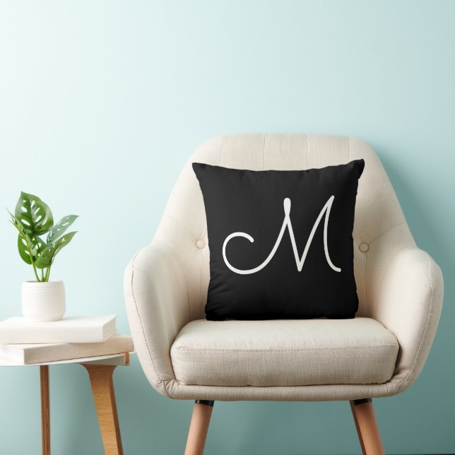 Simple black and white monogram M initial letter Throw Pillow (Chair)