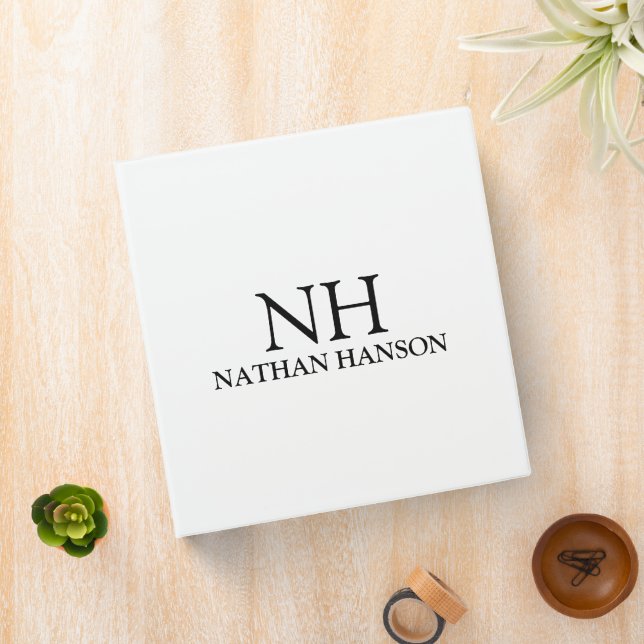 Simple Black and White Monogram Modern 3 Ring Binder (In Situ)