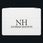Simple Black and White Monogram Modern iPad Pro Cover<br><div class="desc">Modern ipad cover featuring a simple and minimal black and white design with your monogram in a bold font along with your name.</div>