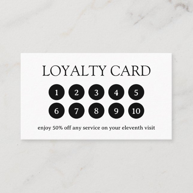 Simple Black and White Monogram Modern Loyalty Card (Front)