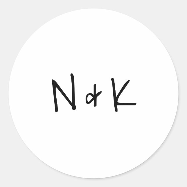 Simple Black and White Monogram Modern Wedding Classic Round Sticker (Front)