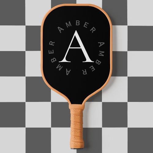 Simple Black and White Monogram Name  Initial Pickleball Paddle